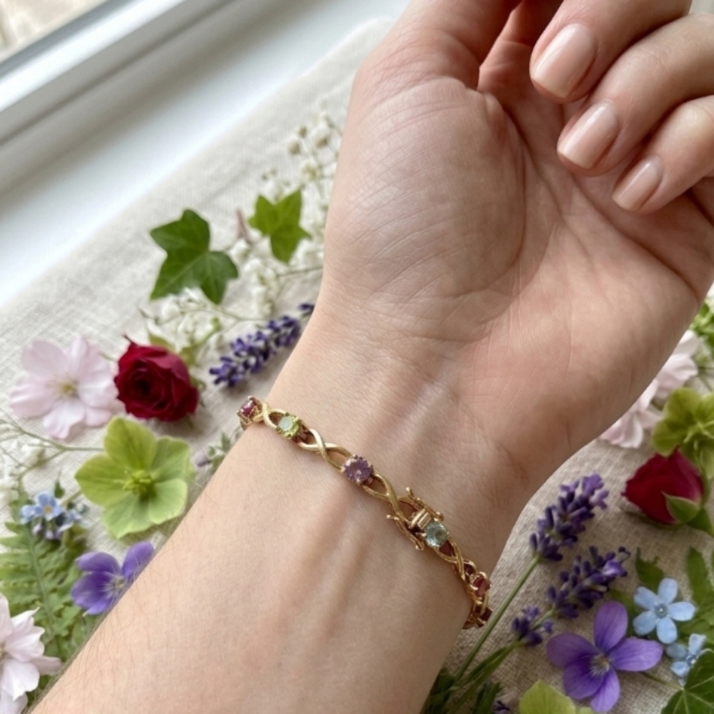 Gold Multi Gemstone Bracelet Gold over Silver 925
